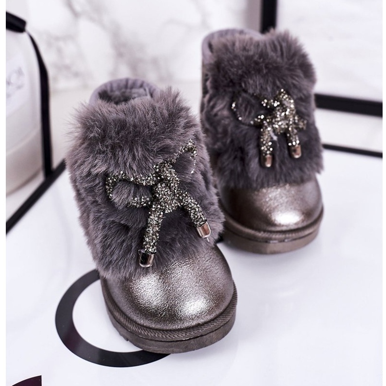 Botas de neve infantil com pele cinza escuro Aurora 20228-1B / 2B 2 Botas de neve infantil com pele cinza escuro Aurora 20228-1B / 2B 2
