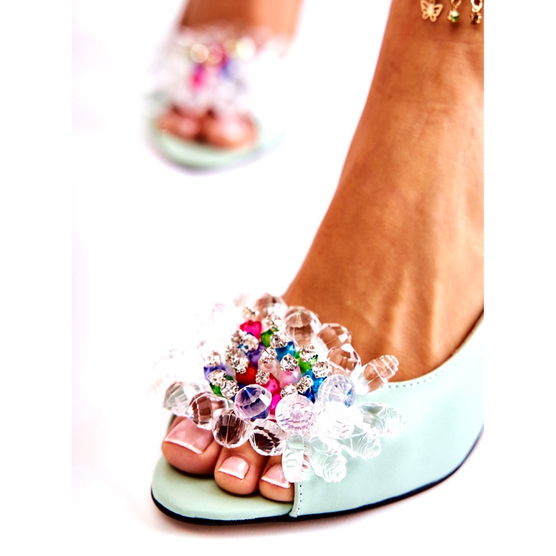 Sandálias de couro elegantes com decoração Meriss verde 1450-0 4