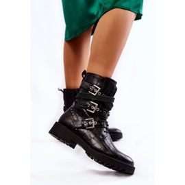 Botas quentes femininas com tiras Snake Black Lambert preto 2