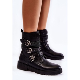 PG1 Botas quentes femininas com tiras Lambert preto liso 2