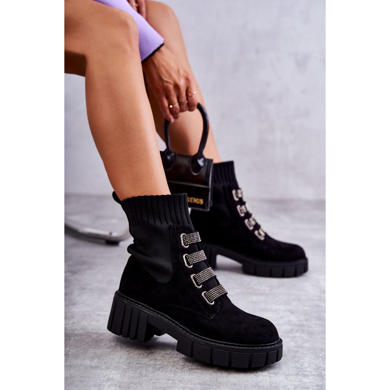 Seastar Bota slip-on em camurça preta com strass preto 4