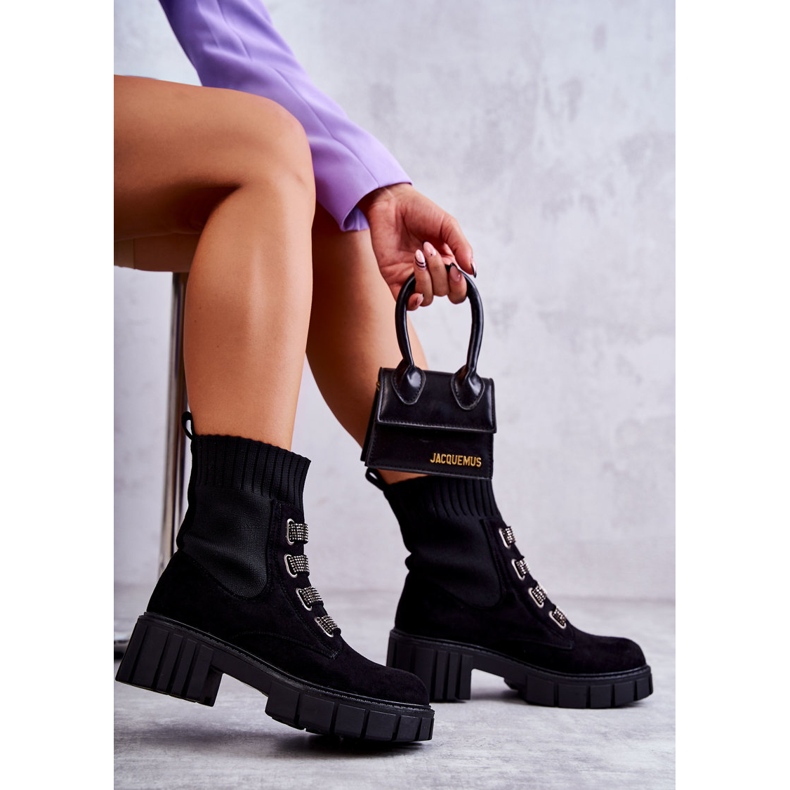 Seastar Bota slip-on em camurça preta com strass preto 2