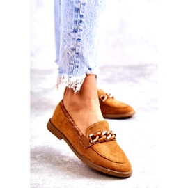 FB2 Mocassins femininos de camurça com corrente Camel Nolie marrom 1