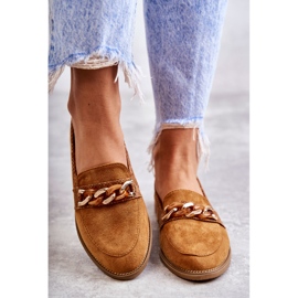 FB2 Mocassins femininos de camurça com corrente Camel Nolie marrom 3