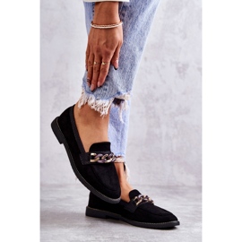 FB2 Mocassins femininos de camurça com uma corrente de unhas pretas preto 3