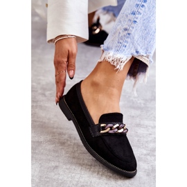 FB2 Mocassins femininos de camurça com uma corrente de unhas pretas preto 4