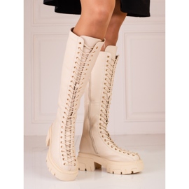 Botas Shelovet de mulher bege com atacadores 1