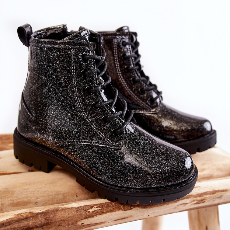 Botas quentes lacadas para crianças Big Star II374047 Preto-Prata 1