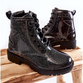 Botas quentes lacadas para crianças Big Star II374047 Preto-Prata 2