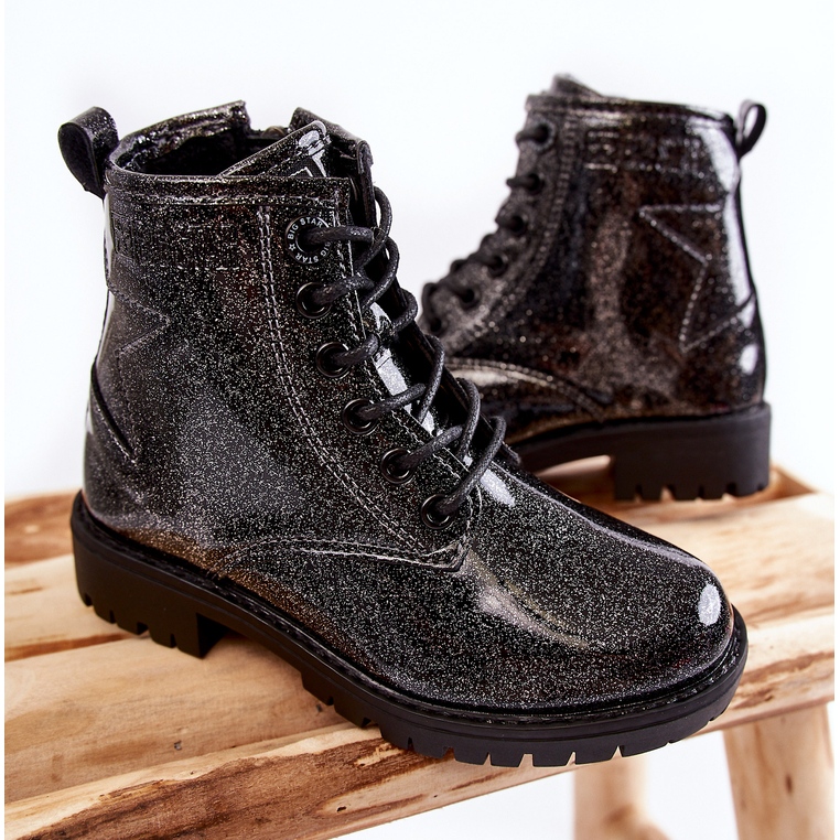 Botas quentes lacadas para crianças Big Star II374047 Preto-Prata 2
