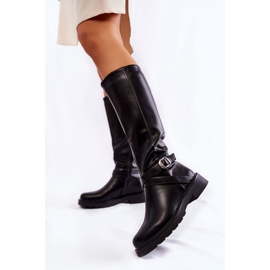 PG1 Botas femininas de couro com cinto preto Liese 2