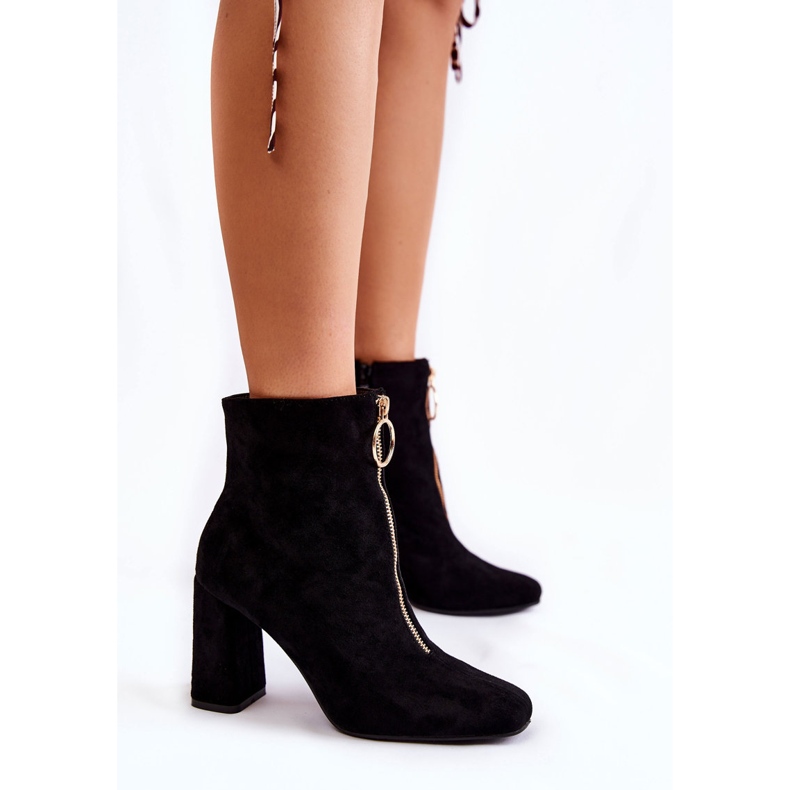 PG1 Botas de camurça de salto alto com zíper decorativo Lisette preto 2
