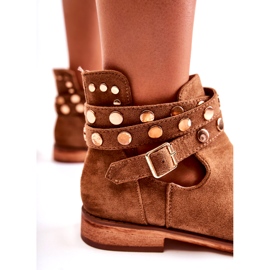 WS1 Botas femininas com jatos em um larino marrom de salto plano 1