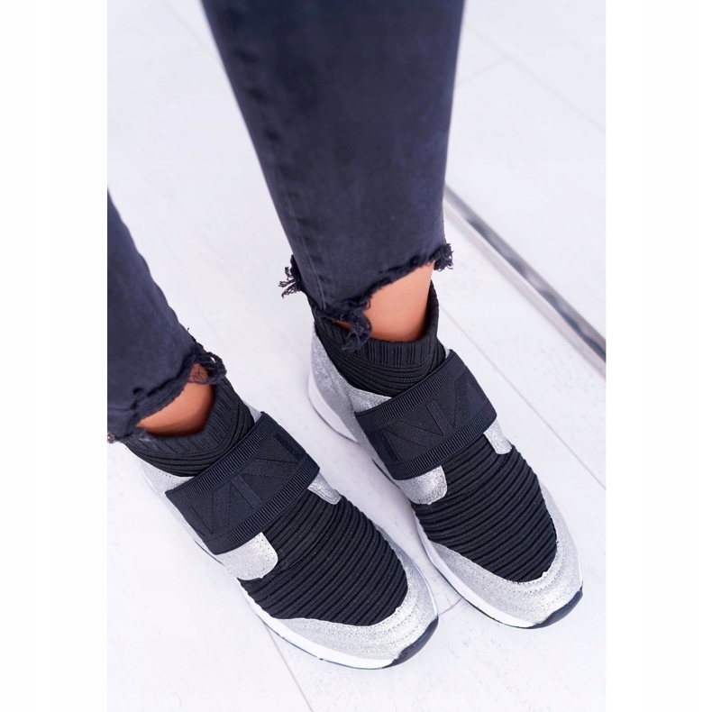 Tênis esportivo feminino Lu Boo com meia prata Glitter Phantom HT9022 preto 3