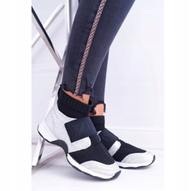 Tênis esportivo feminino Lu Boo com meia prata Glitter Phantom HT9022 preto 2