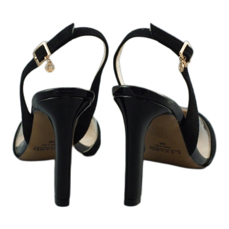 Lizard Sandálias de couro feminino em Szpilka 04765 preto 2