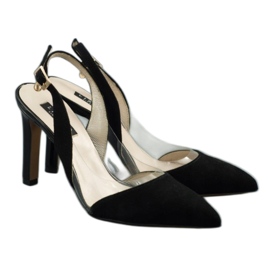 Lizard Sandálias de couro feminino em Szpilka 04765 preto 1