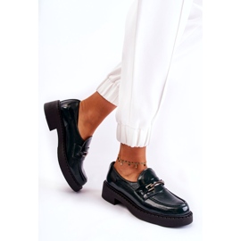 Lemar Sapatos de couro feminino envernizados com uma decoração de prata verde 2