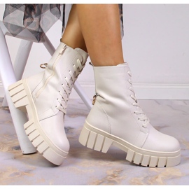 Botas femininas com cadarço com zíper, bege isolado Sergio Leone 1