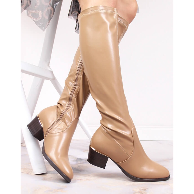 Botas de salto alto bege de mulher Vinceza 1