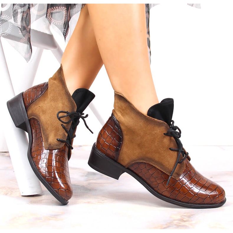 Botas Jezzi de mulher com atacadores e castanhos quentes marrom 1