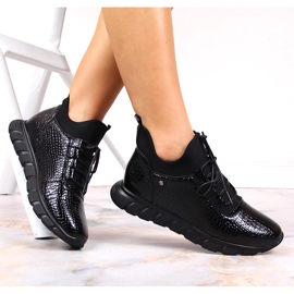 Bota feminina de crochê preta lacada, Vinceza preto 1