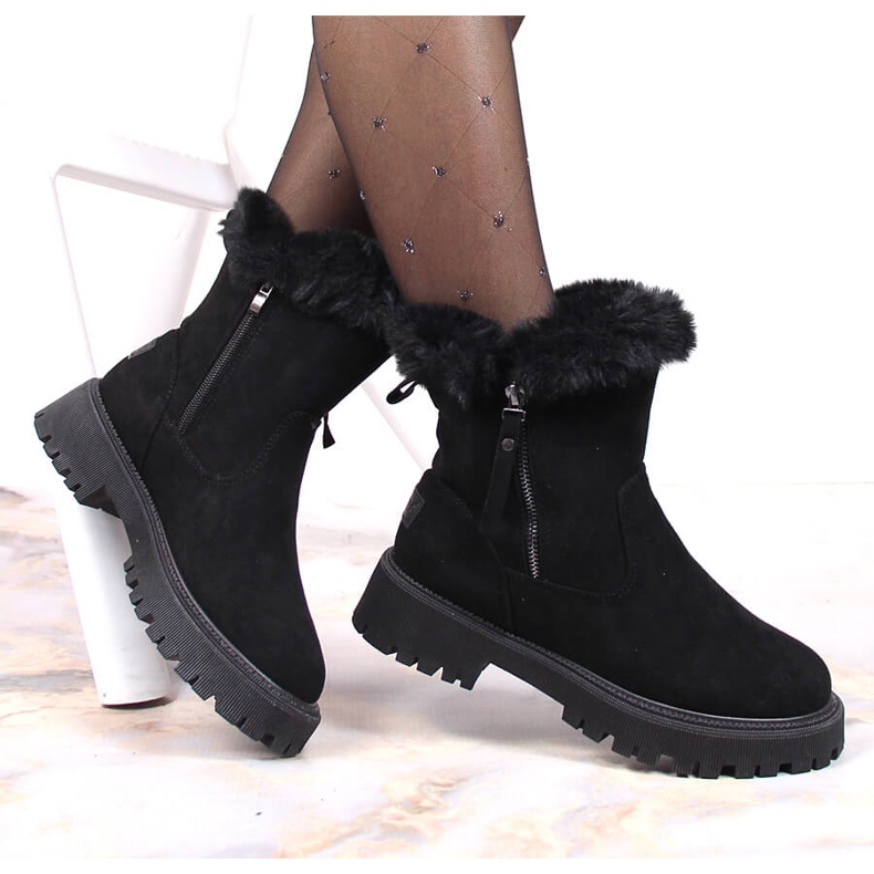 Botas de mulher Vinceza pretas com pelo preto 1