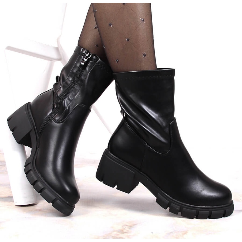 Jezzi Botas Chelsea pretas com salto alto e plataforma preto 1