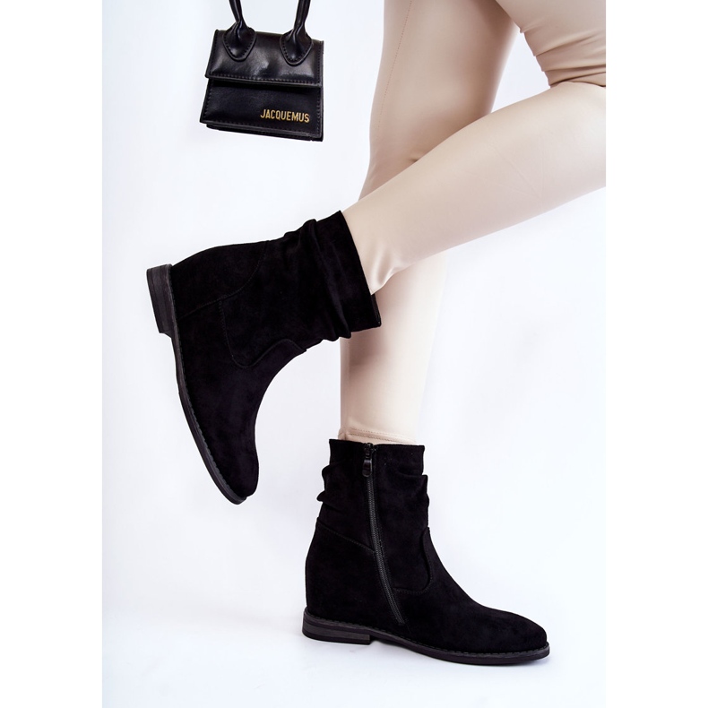 S.Barski Botas de camurça na moda em uma cunha preta Finney escondida preto 2