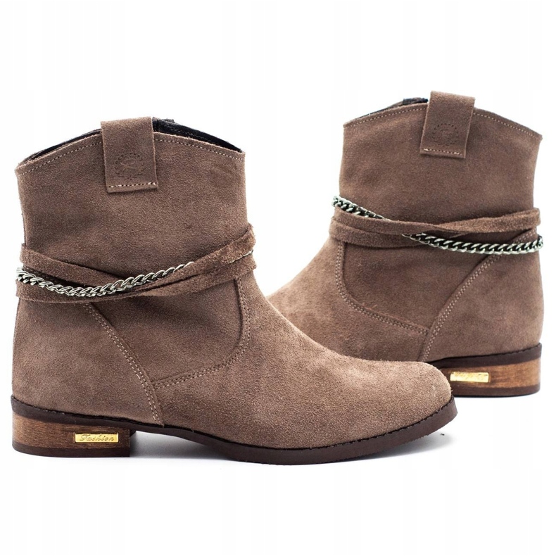 Olivier Botas femininas com isolamento térmico e corrente bege Luna castanho 2