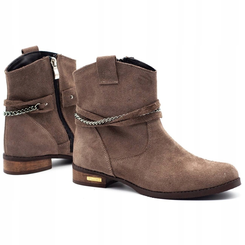 Olivier Botas femininas com isolamento térmico e corrente bege Luna castanho 1