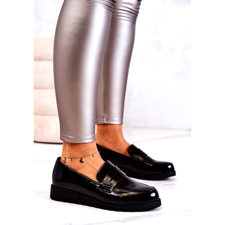 Mocassins de cunha La.Fi pretos envernizados 1