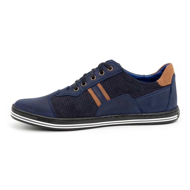 Polbut Sapatos casuais de homem 1801P azul marinho nubuck/camel 1
