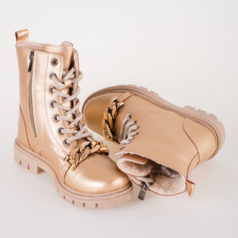 Botas de menina douradas com corrente Shelovet dourado 1