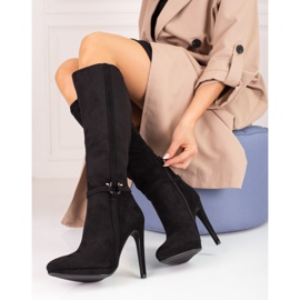 Botas femininas com salto agulha preto Shelovet 1
