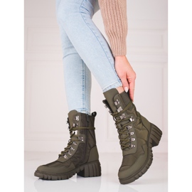 Botas femininas com cadarço na plataforma Shelovet verde 1