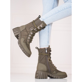 Botas femininas com cadarço na plataforma Shelovet verde 2