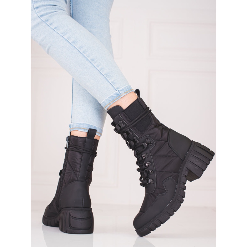 Botas femininas com cadarço na plataforma Shelovet preto 1