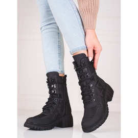 Botas femininas com cadarço na plataforma Shelovet preto 2