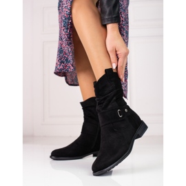 W. Potocki Botas femininas pretas com parte superior enrugada Potocki preto 1