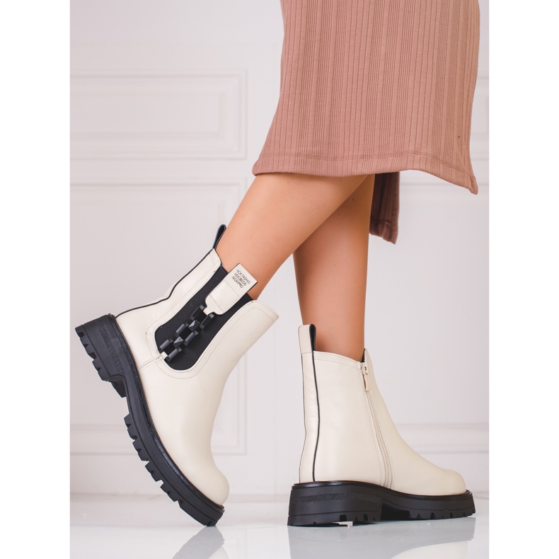 Botas Chelsea femininas creme com sola preta bege 1 Botas Chelsea femininas creme com sola preta bege 1