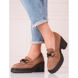 Mocassins femininos de salto alto Brown Vinceza castanho 2