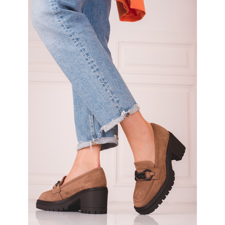 Mocassins femininos de salto alto Brown Vinceza castanho 1