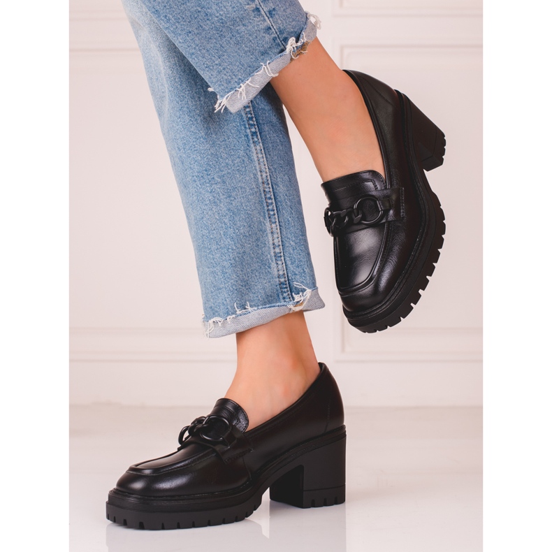 Mocassins femininos de salto alto preto Vinceza 1