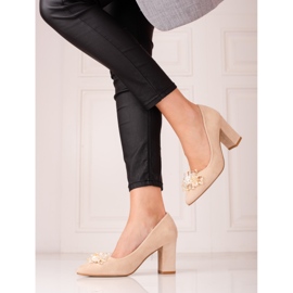 SHELOVET Sapatos femininos de camurça com enfeites bege 1