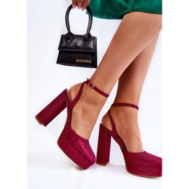 Sandálias femininas com brilho no salto Rosel rosa escuro 2