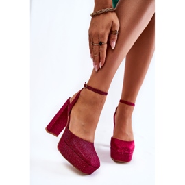 Sandálias femininas com brilho no salto Rosel rosa escuro 1