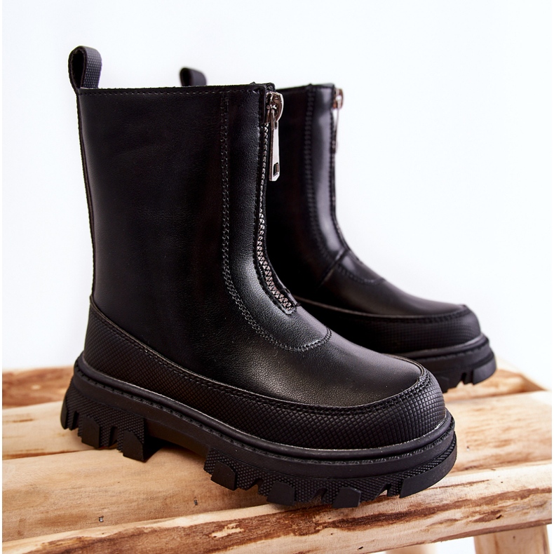 FR1 Botas de couro da moda com zíper preto Daffy 1