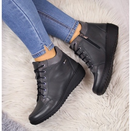 Botas de couro, salto de cunha quente cinza Helios 524 1