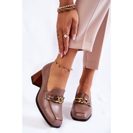 Sapatos de couro com corrente Laura Messi 2514 Bege marrom 1